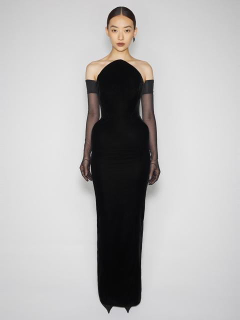 MUGLER black rounded bustier velvet gown