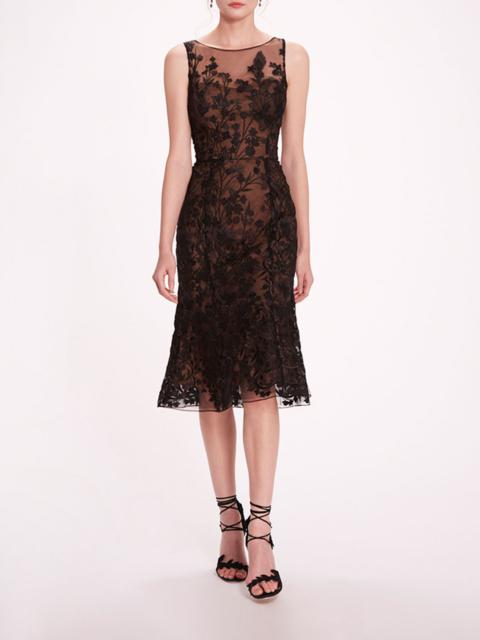 Marchesa EMBROIDERED TULLE MIDI DRESS