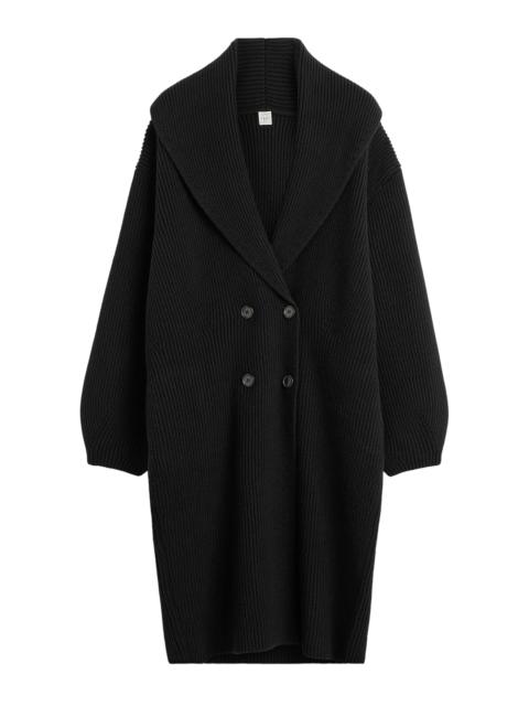 TOTEME Long Shawl-Lapel Wool Cardigan black