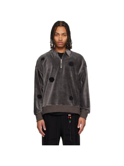 Song for the Mute Gray Corduroy Daisy Quarter Zip Sweatshirt