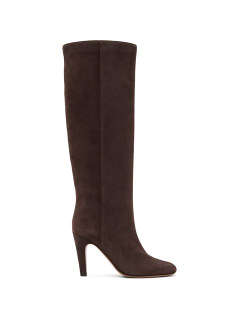 FERRAGAMO Brown Detailed Metal Heeled Tall Boots