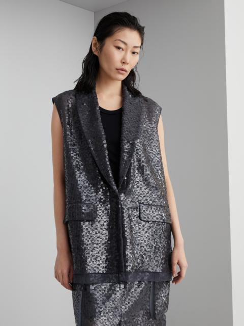 Dazzling embroidery vest in crispy silk