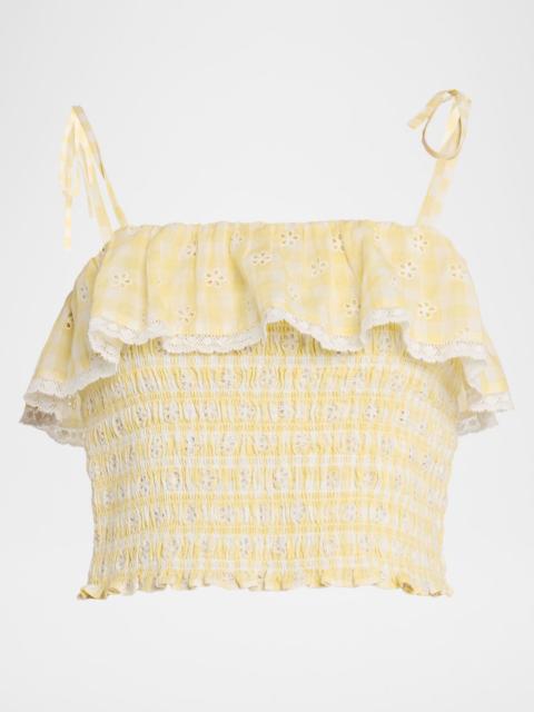 LoveShackFancy Renada Gingham Eyelet Top