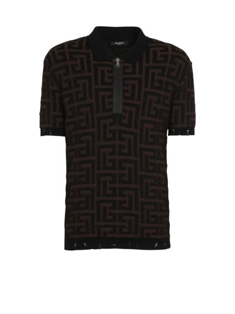 Balmain Unstructured knitted polo shirt with maxi monogram