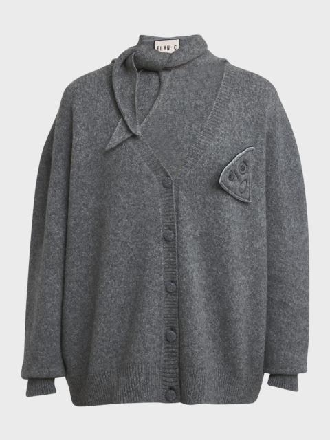 Plan C Scarf V-Neck Wool Cardigan