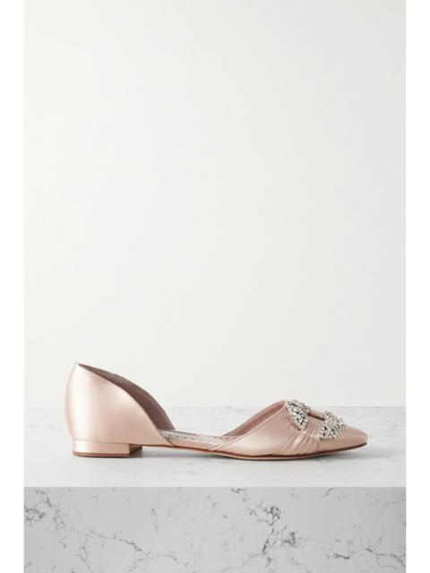 Manolo Blahnik Luanda Crystal-embellished Satin Point-toe Flats