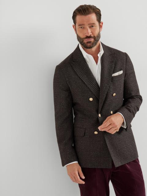 Brunello Cucinelli Wool, alpaca and silk Prince of Wales one-and-a-half breasted deconstructed blazer with metal button