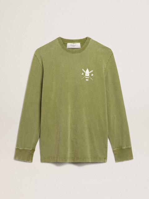 Golden Goose Pesto-green T-shirt with white logo on the front and back