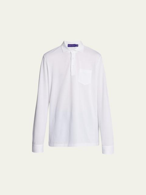 Ralph Lauren Men's Washed Long-Sleeve Pocket Polo Shirt, White