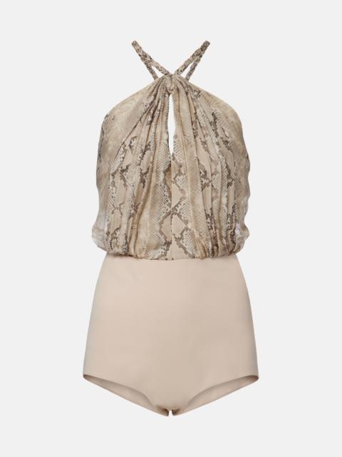 ELIE SAAB Snake-print silk chiffon halterneck maxi dress