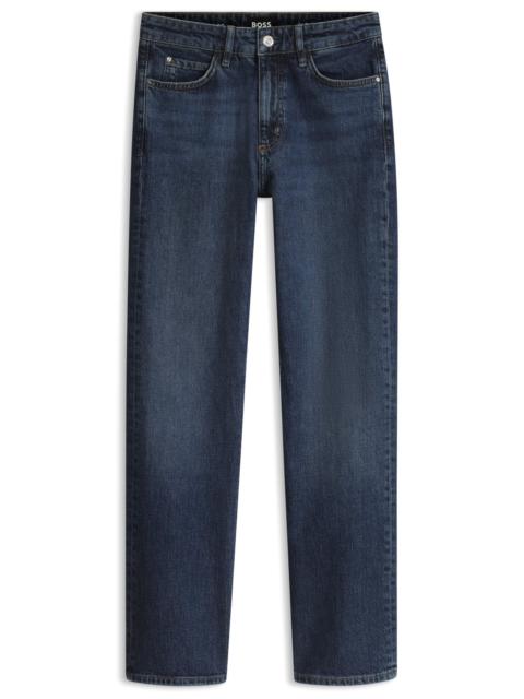 BOSS STRAIGHT-FIT JEANS IN MARBLE-WASHED BLUE STRETCH DENIM