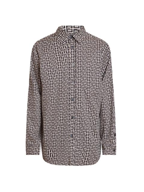 Balmain Men's Monogram Cotton Loose-Fit Shirt - Ivoire Noir