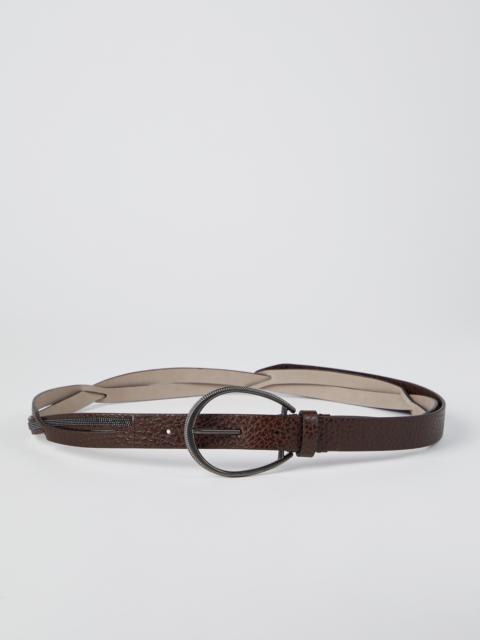 Brunello Cucinelli Glossy hammered calfskin belt with monili