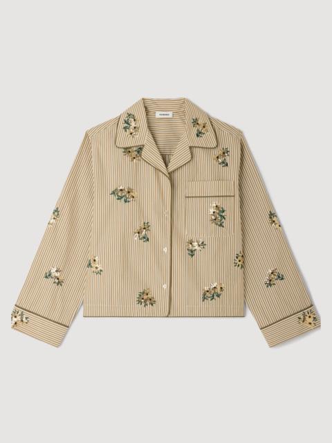 Sandro STRIPED SHIRT, FLORAL EMBROIDERY