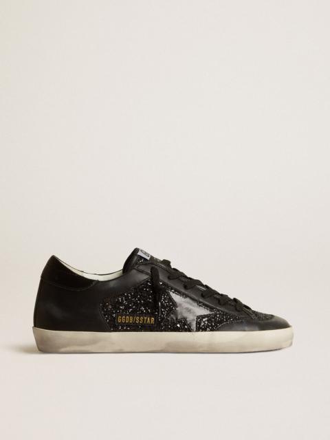 Golden Goose Super-Star LAB in black nappa and glitter with glossy black leather star