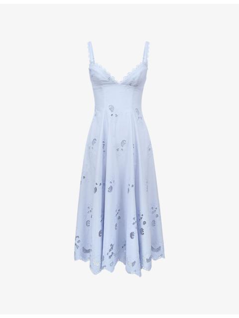 House of CB Tatiana Lace-Trim Cotton Midi Dress