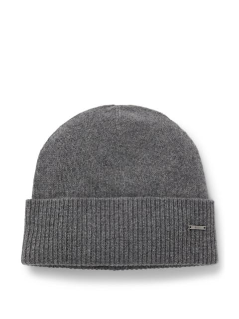 BOSS LOGO-PLAQUE BEANIE HAT IN CASHMERE