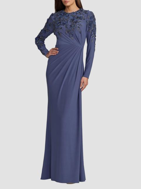 MAC DUGGAL Women's Beaded Jersey Column Gown - Blue Haze