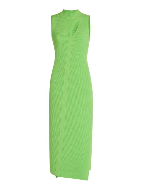 VERSACE Twisted Cutout Ribbed-Knit Midi Dress green