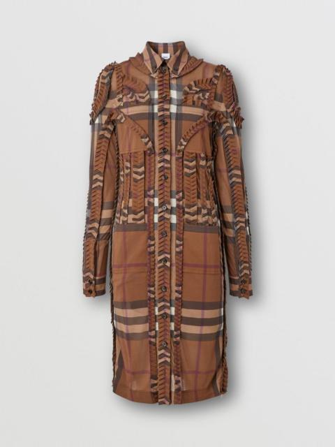 Burberry Pleated Check Stretch Jersey Shirt Dress