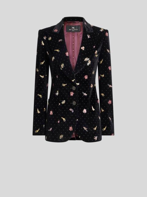 Etro SINGLE-BREASTED COTTON VELVET JACKET WITH FLOWER AND ANIMAL MOTIF