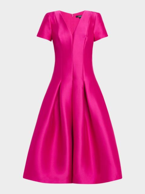 BADGLEY MISCHKA Pleated Stretch Satin Midi Dress