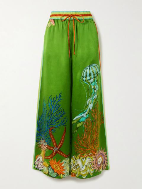 ALÉMAIS + Sam Pauletto Aquatica printed silk-satin wide-leg pants Green