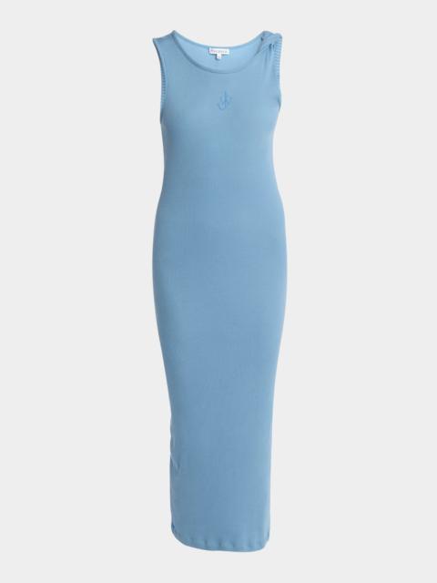 JW Anderson Anchor Embroidered Body-Con Twisted Strap Midi Dress