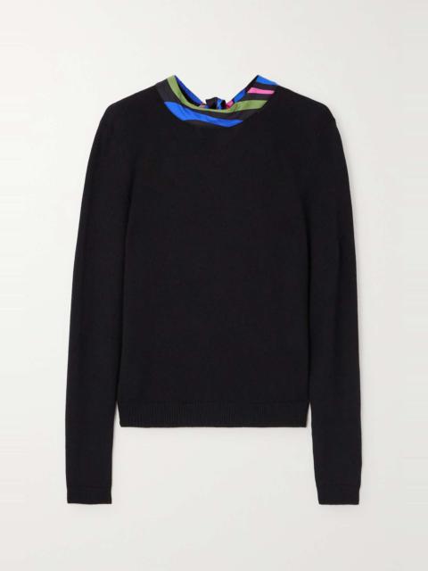 Silk-twill trimmed wool sweater