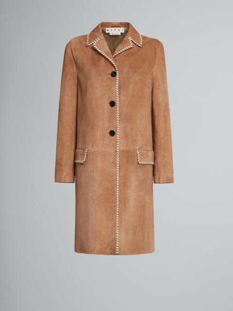 Marni BROWN SUEDE COAT WITH NAPPA STITCHING
