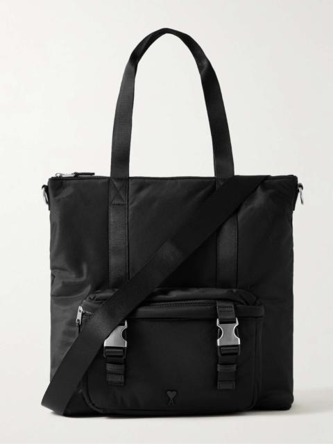 AMI Paris Leather-Trimmed Logo-Embellished Shell Tote Bag