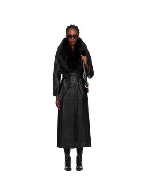 NOUR HAMMOUR Black Dakota Glamorous Leather Coat