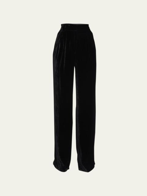 ULLA JOHNSON Veronica High Rise Silk-Velvet Wide-Leg Pants