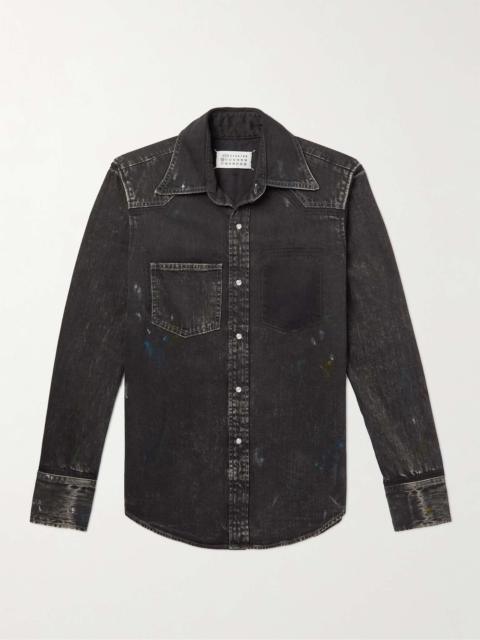 Maison Margiela Slim-Fit Paint-Splattered Denim Western Shirt