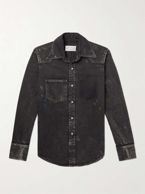 Slim-Fit Paint-Splattered Denim Western Shirt