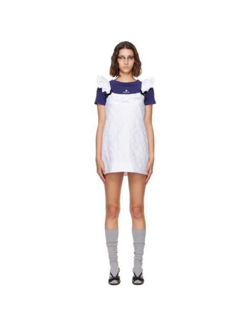 SHUSHU/TONG White Lace Trim Sleeve Straight Minidress