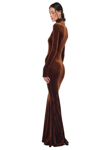 NORMA KAMALI LONG SLEEVE TURTLE FISHTAIL GOWN