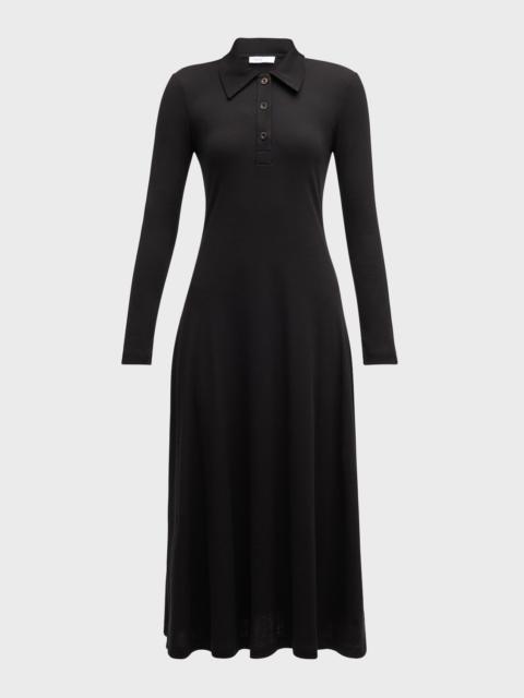ROSETTA GETTY Long-Sleeved A-Line Midi Polo Dress