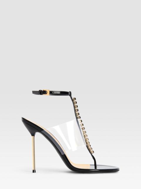 PARIS TEXAS Patent leather and PVC T-strap sandal with embroidered studs