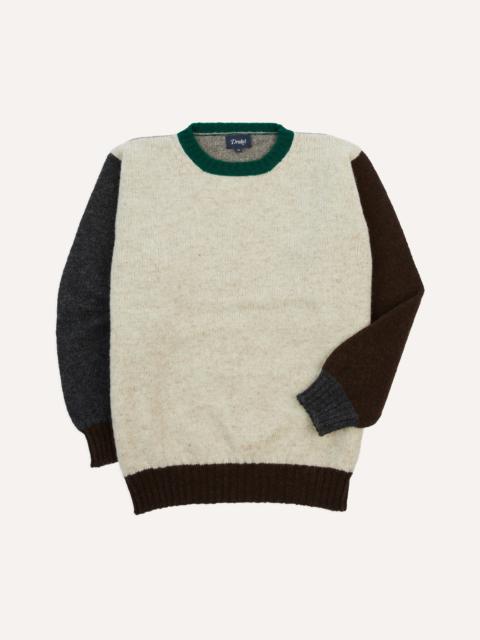 Drake's Ecru Multi Colourblock Brushed Shetland Crew Neck Jumper