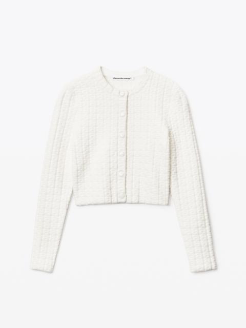 Alexander Wang CROP SNAP CARDIGAN IN CHENILLE JACQUARD
