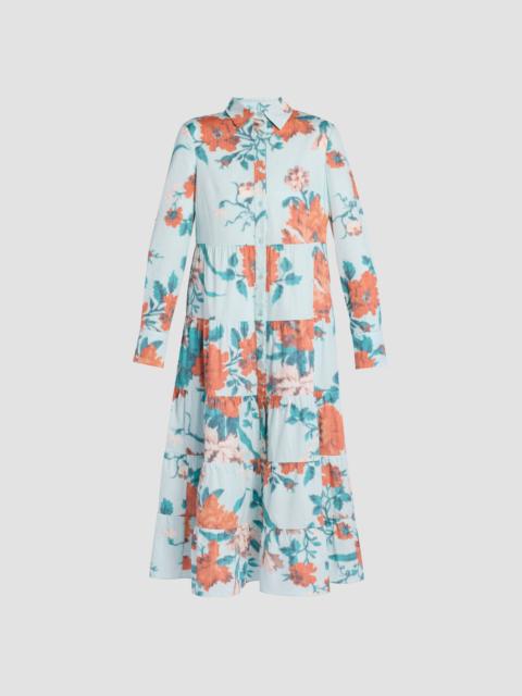 Erdem FLORAL PRINT COTTON TIERED MIDI SHIRT DRESS