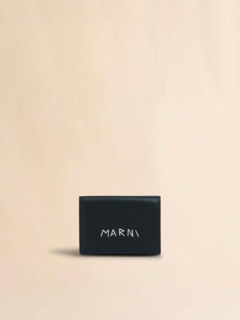 Marni BLACK LEATHER TRIFOLD WALLET WITH MARNI MENDING EMBROIDERY