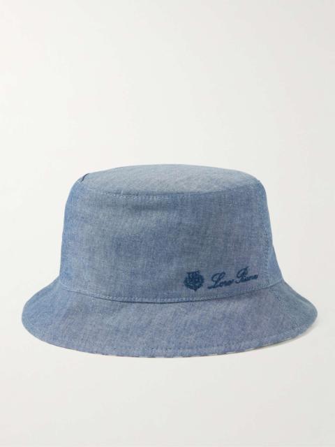 Reversible Logo-Embroidered Cotton-Chambray and Linen Bucket Hat