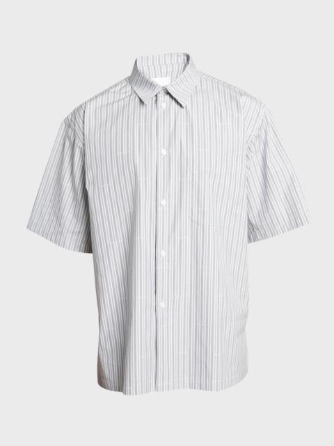 Men's Boxy Logo Stripe Button-Down Shirt