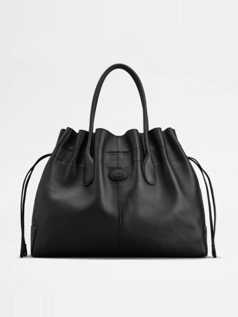 TOD'S DI BAG IN LEATHER MEDIUM WITH DRAWSTRING - BLACK