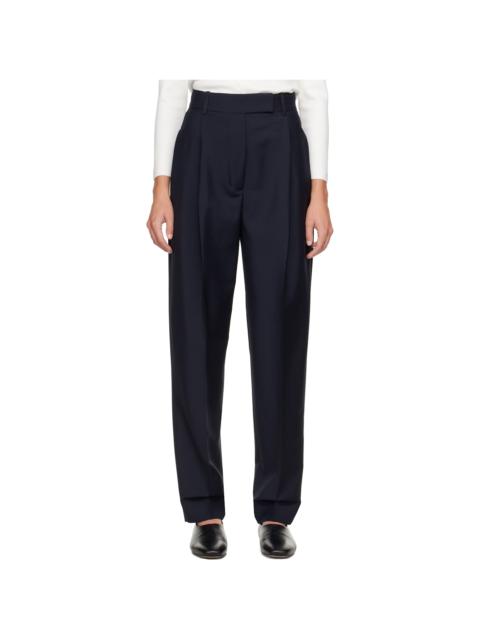 RÓHE Navy Daria Single Pleat Tapered Trousers
