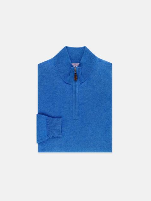 J. PRESS ROYAL BLUE COTTON-CASHMERE QUARTER-ZIP SWEATER - TRIM FIT