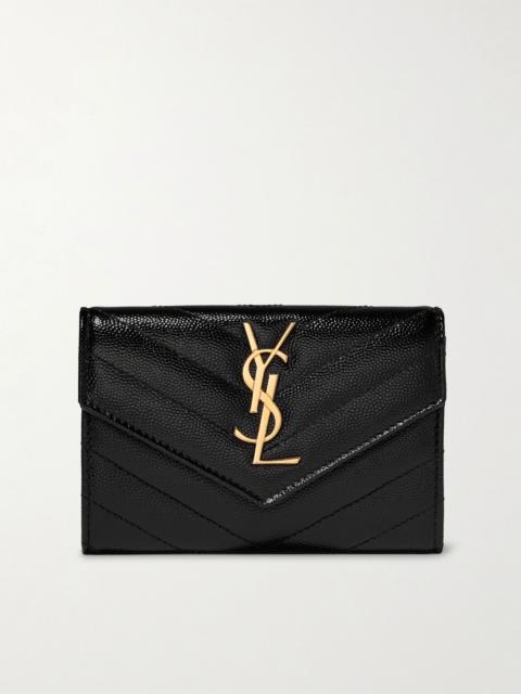 SAINT LAURENT Monogramme Envelope quilted textured-leather wallet Black