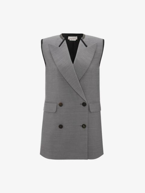 Women's Sleeveless Double-breasted Wool Jacket in Mid Grey Melange